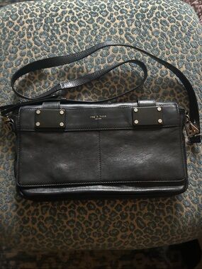 rag & bone Black Leather Messenger Bag with Metal Accents